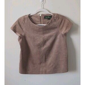 Sam Edelman Faux Suede Top Womens Tan Crossover Zip Short Sleeve Blouse Size S